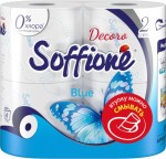 Туалетная бумага, Soffione (Соффионе) 4 шт Decoro Blue 2-слойная с голубым тиснением белая