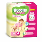 Подгузники-трусики для девочек, Huggies (Хаггис) 9-14 кг р. 4 17 шт